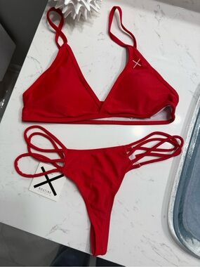 Boutine LA Red Strappy Triangle Bikini Set